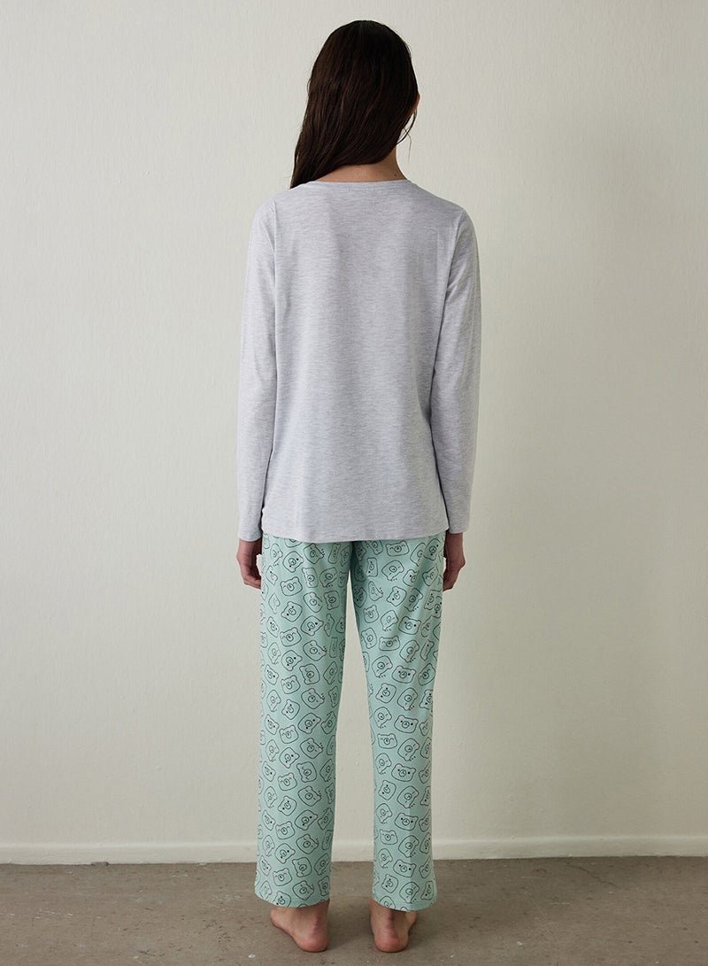 بنتي طقم بيجامة قطن بأكمام طويلة وياقة دائرية لمزاج عطلة نهاية الأسبوع - Image 4